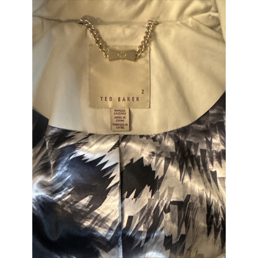 Ted Baker Wms Beige Trench Coat Cropped Dble Breast Sz 2 US 4-6 S Neutral Jacket - Picture 14 of 16